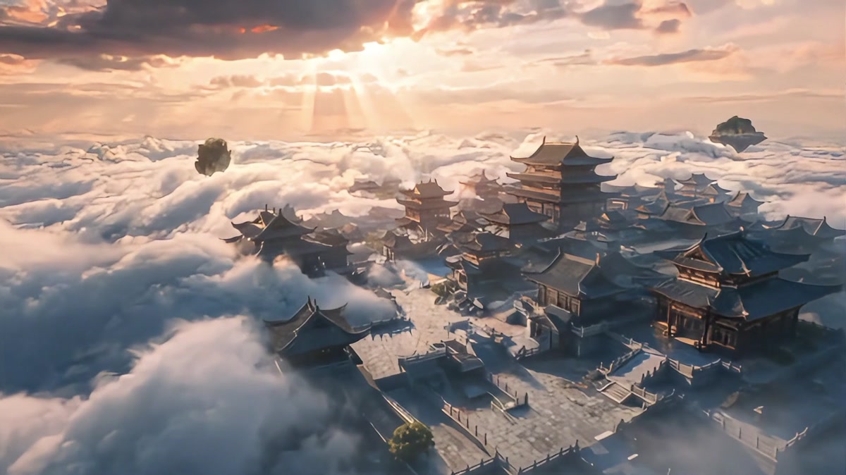 漫星集品牌短片中的云海与东方建筑场景